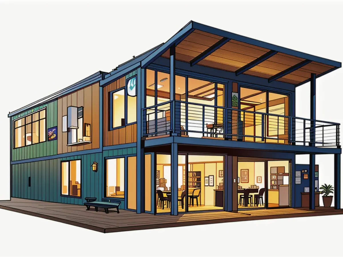 Spacious Two-Story Tiny Dwelling, Measuring 40x40 Feet Compact Amazon Dwelling Includes Household Appliances and Wardrobe Space