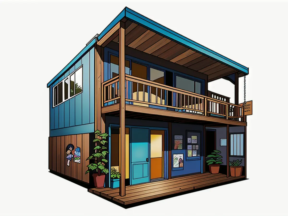 Spacious Two-Story Tiny House Measuring 20x20 Feet Compact Amazon Dwelling Includes Kitchen Appliances and Clothing Closet