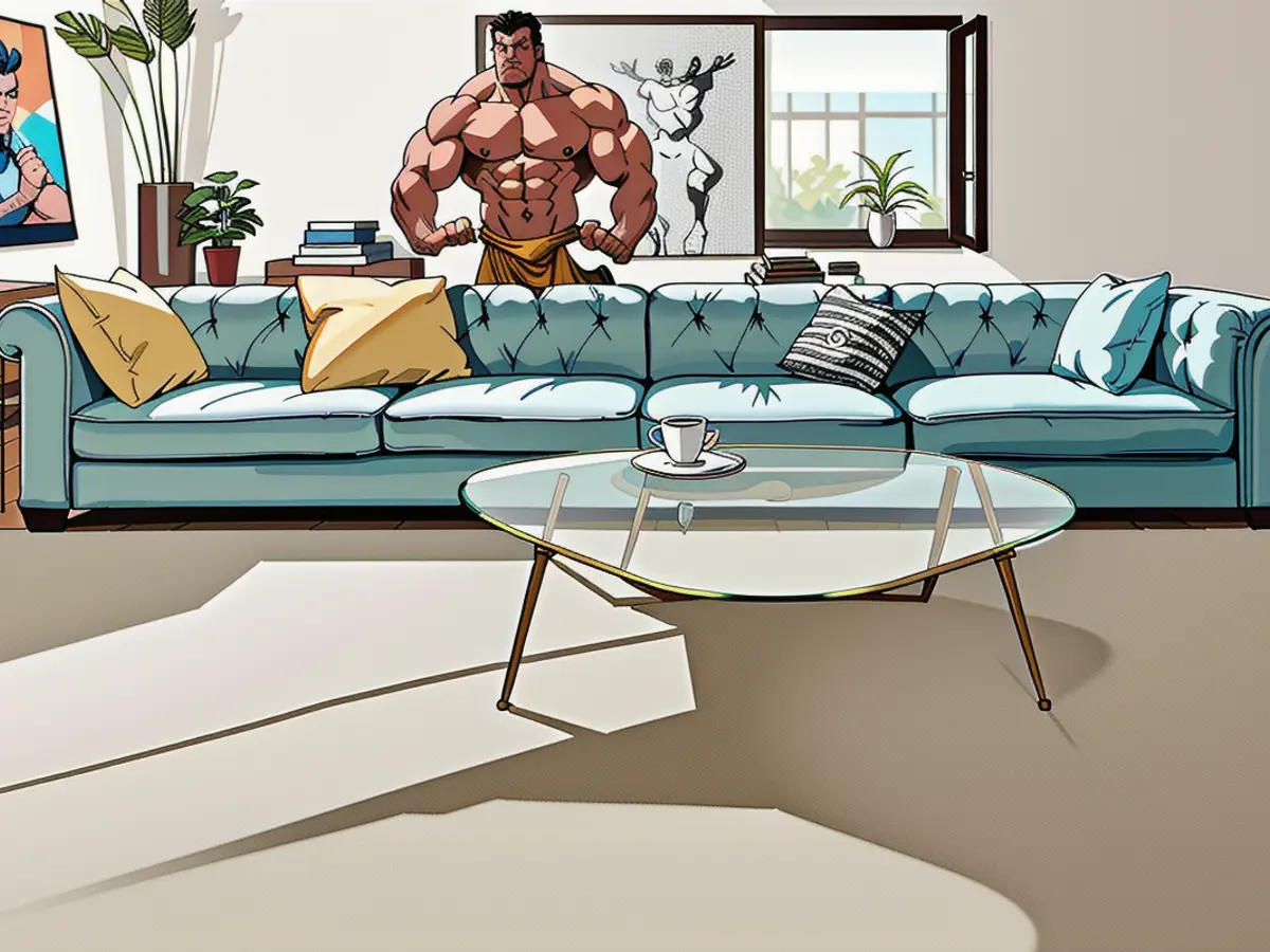 Modern, cozy living room showcasing a minimalist glass coffee table, a neutral-hued sofa, scattered magazines, and a decorative vase, exuding a contemporary atmosphere. Sleek living space showcasing a transparent glass coffee table, a muted-hued sofa, scattered periodicals, and an ornamental vase, evoking a contemporary, welcoming ambiance.