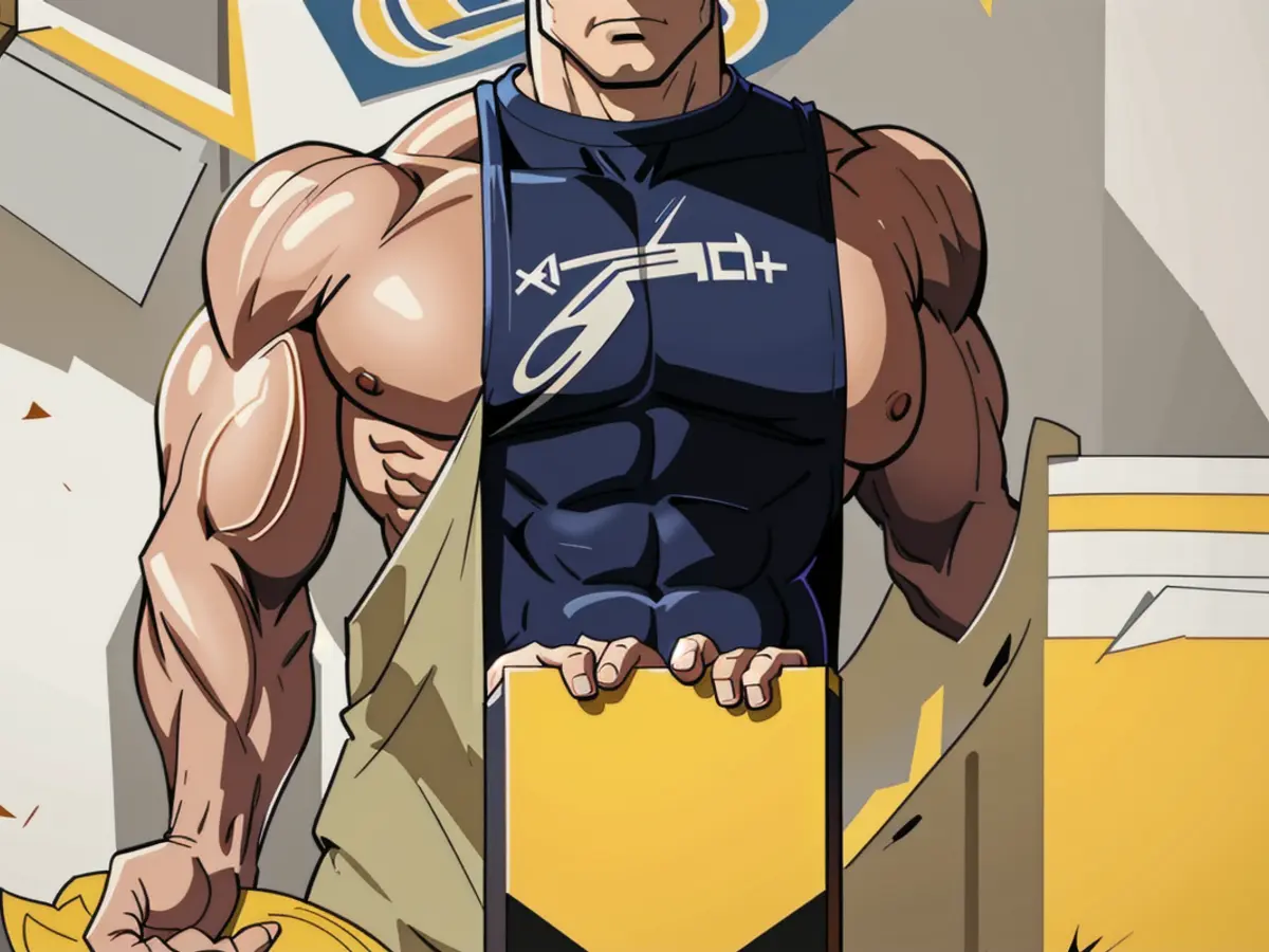 Coffee pouring into a yellow mug using a Keurig machine on a cluttered kitchen counter, with bowls and utensils nearby.