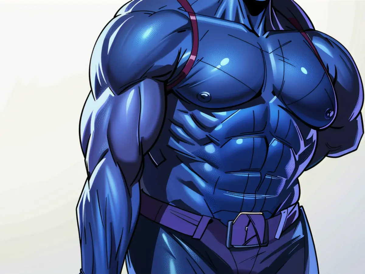 Individual, clad in a blue hoodie with the hood casually pulled up, and wearing baggy pants, found nonchalantly in a relaxed environment, with their back turned.